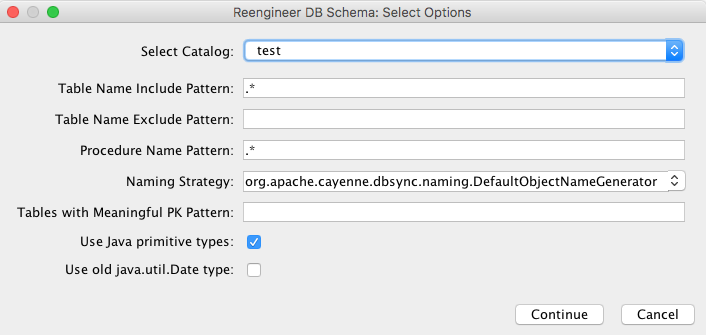 re modeler reverseengineering dialog
