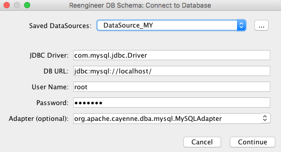 re modeler datasource select