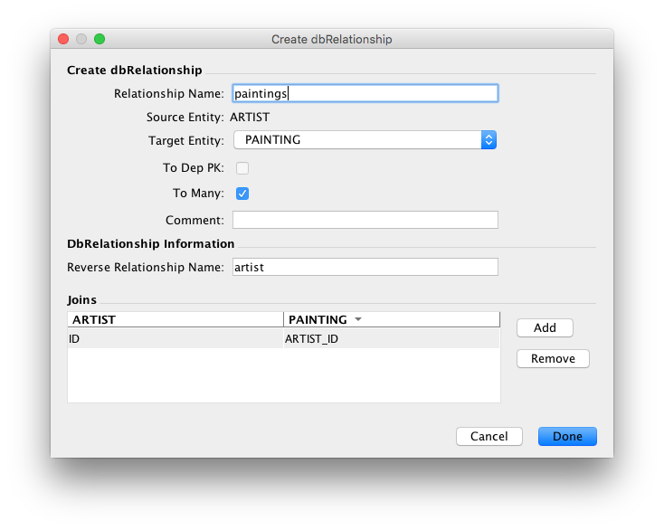 modeler dbrelationship